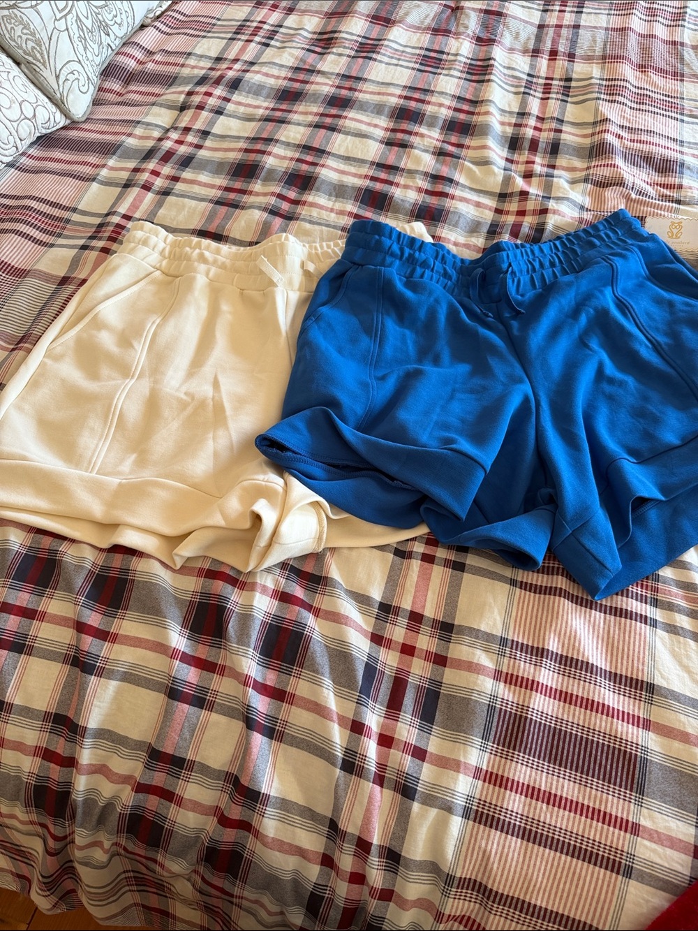 Simply Southern Women's soft  Shorts - Cream & Royal Blue bundle